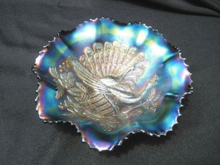 Antique Northwood Peacocks On The Fence Amethyst Carnival Glass Bowl