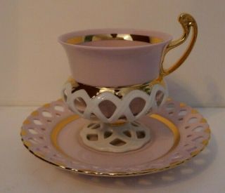 Stunning Antique H&c Czechoslovakia Porcelain Coffee Tea Cup Saucer Pink Offer