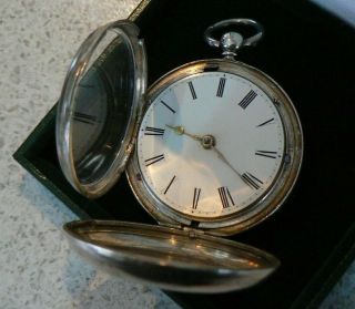 ANTIQUE SILVER FULL HUNTER POCKET WATCH - LONDON 1855 - SEE IMAGES 4