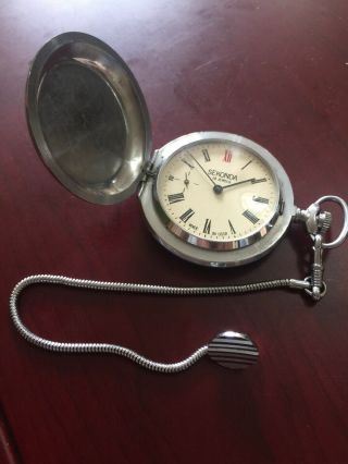 Rare Ussr Made Sekonda Vintage Mechanical 18 Jewel Mens Pocket Watch & Chain