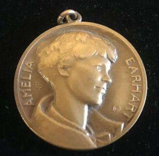 Antique Bronze Medal Medallion Dropsy Signed Ca 1937 Amelia Earhart Bust