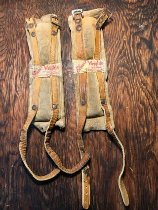 Antique Vintage Elmers Ankle Wrist Exercise Suede Weights