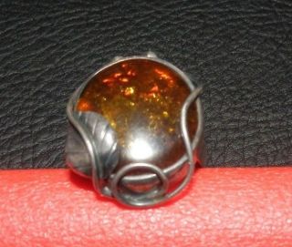 Old Antique Vintage Natural Baltic Amber Silver Ring 9 Gr