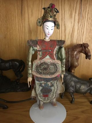 Antique Chinese Opera Doll In Embroidered Silk Clothing.