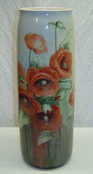 Lg Antique 16 " Willets American Belleek Lenox Hand Painted Poppy Flowers Vase