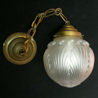 Antique 1930 Art Deco Frosted Glass Sphere Globe Hanging Ceiling Light Fixture