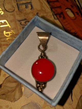 Antique Red Coral Sterling Silver Pendant
