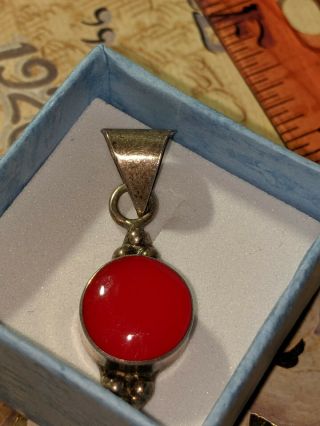 Antique Red Coral Sterling Silver Pendant 2