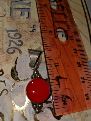 Antique Red Coral Sterling Silver Pendant 3