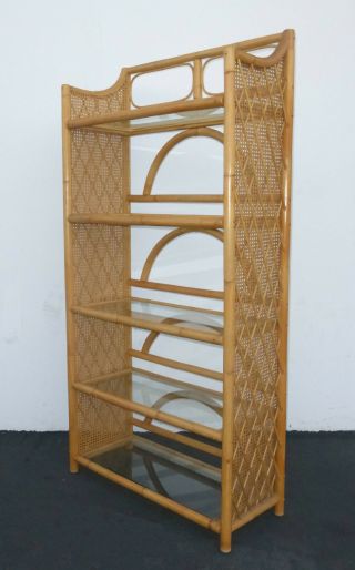 Vintage Bamboo Cane Palm Beachtiki Style Bookcase Bookshelves 5 Tiers