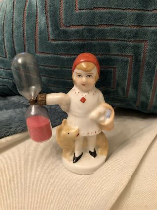 Antique 1920’s Little Red Riding Hood China Doll Figurine Egg Timer