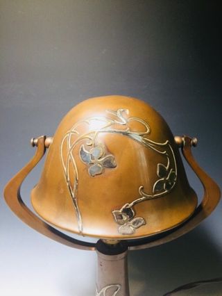 Antique Heintz Bronze & Silver Overlay Arts & Crafts Boudoir Table Lamp 2