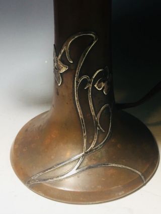 Antique Heintz Bronze & Silver Overlay Arts & Crafts Boudoir Table Lamp 3