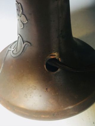 Antique Heintz Bronze & Silver Overlay Arts & Crafts Boudoir Table Lamp 6