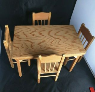 Vintage Wooden Doll Furniture Table And 4 Chairs Handmade Prop Teddy Bears Usa