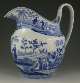 Antique Pottery Pearlware Blue Transfer Spode Series Caramanian 8 " Ewer Jug 1810