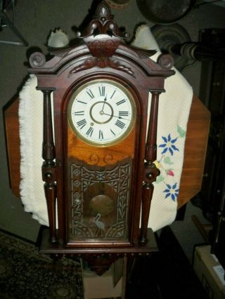 Antique American Victorian Walnut 40 Inch Wall Clock Finish 100