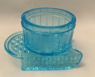 Eapg Antique Pattern Maple Syrup Bucket On Sled Blue Glass Open Novelty Salt