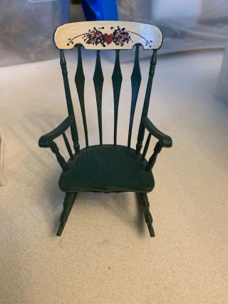 Miniature Rocking Chair Wood Doll House Furniture Vintage Hand Painted Rocker
