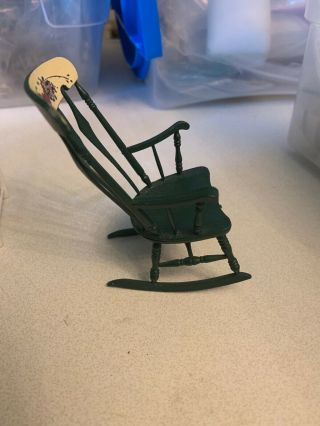 MINIATURE Rocking Chair WOOD DOLL HOUSE FURNITURE VINTAGE Hand painted Rocker 4