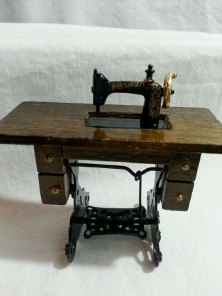 Vtg Doll House Furniture Toy Singer Sewing Machine Wood Metal Antique Style