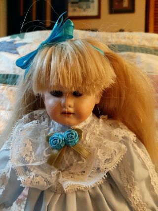 Antique 14 - Inch Peter Scherf Doll With Human Hair Wig And Sweet Dress