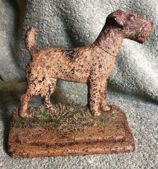 Antique Vintage 294 Hubley Cast Iron Fox Terrier Airdale Dog Bookend Doorstop
