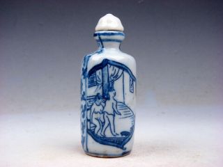 Vintage Blue&white Exotic Figurines Painted Porcelain Snuff Bottle 05111903