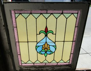Antique American Stained Glass Window 28 X 29 Architectural Salvage