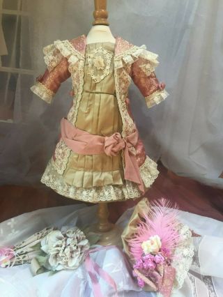 Susan Hitzel Silk Dress Set - 20 - 21 " Antique Bisque French German Doll,  Jumeau,  Bru