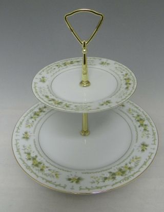 Vintage 2 Tiered Cake Stand Waverly 3901 By Fine China Japan Floral Green