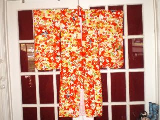 Wonderful Old Japanese Little Girls Silk Hand Made Kimono Bright &