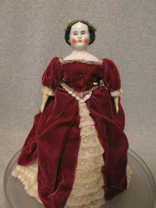 12 " Antique German Kister China Shoulder Head & Cloth Body Doll 1860s,