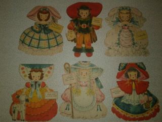 6 Vintage 1947 Hallmark Paper Doll Cards Cinderella Tommy Tucker Bo - Peep