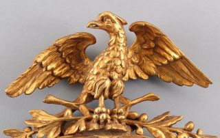 Antique Hand Carved Wood American Eagle & Bullseye Gilded Mirror,  NR 3