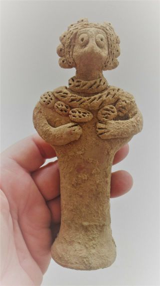 Museum Quality Ancient Syro - Hittite Terracotta Idol Mother Goddess Standing