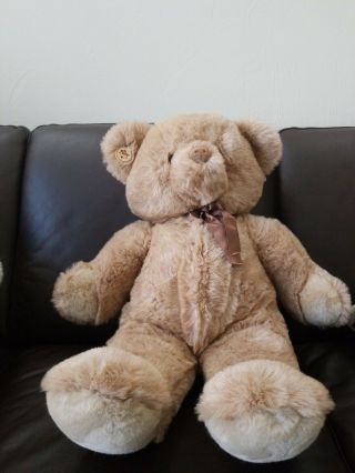 27 " Vintage Russ Berrie Brown Teddy So - Soft Bear Stuffed Animal Plush Toy W/ Bow
