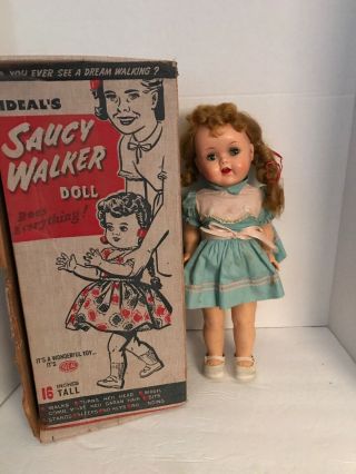 Ideal Saucy Walker Doll 16” With Great Hair And Dress Worn Box