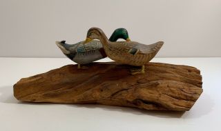 Old American Folk Art Miniature Mallard Duck Decoy Carving Org Paint