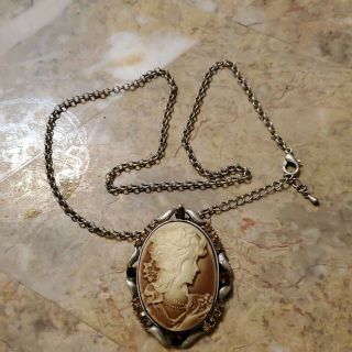 Vintage Antique Cameo Pendant,  Necklace Shell Carved In Italy With Chain