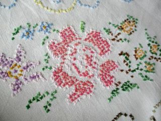 Vintage Tablecloth Hand Embroidered With Flowers - 50 " X 64 "