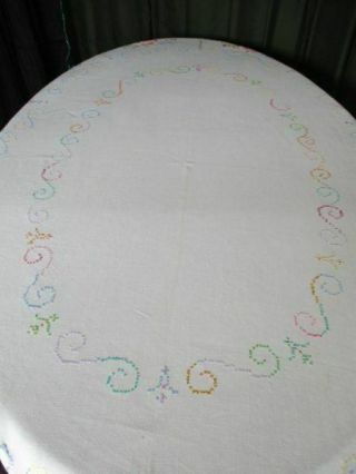 VINTAGE TABLECLOTH HAND EMBROIDERED with FLOWERS - 50 