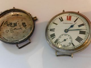 Vintage Large Enamel Dial Trench Watch Togethr With A Silver Borgel Case