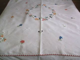 Vintage Linen Embroidered Large Table Cloth