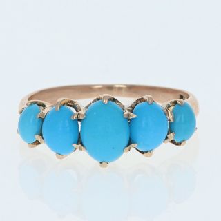 Cabochon Cut Simulated Turquoise Victorian Ring 10k Rose Gold Antique Five - Stone