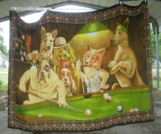 Vintage Dogs Playing Pool Tapestry - Wall Hanging 54 " X 40 "