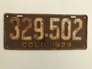 Antique 1929 Colorado License Plate 329 - 502 Great Old Look