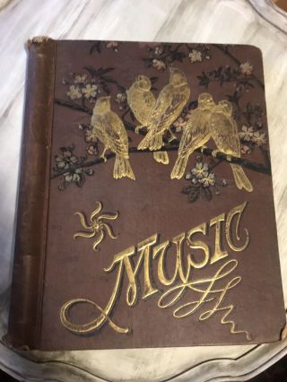 Antique Sheet Music Bound In Victorian Album With Gold Birds 1880 - 1890’s