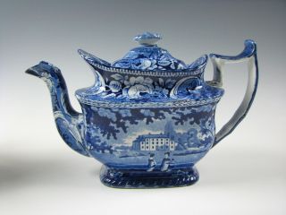 Antique Dark Blue Staffordshire Teapot Circa 1825 Rose Border