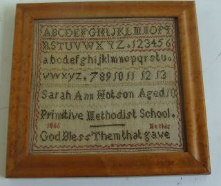 Dated Silk On Linen Needlework Sampler: Primitive Methodist School ",
